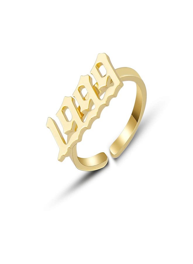 Glimmerst Birthday Year Ring,18K Gold Plated Stainelss Steel Birth Year Number Rings Memorable Adjustable Open Ring for Women - Image 1